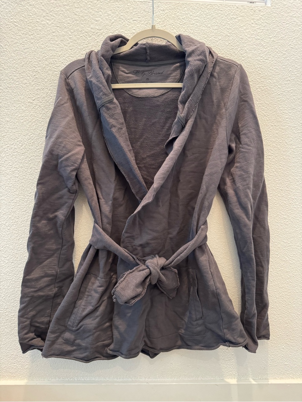Lucky Brand 'Jingo' hooded wrap cardigan sweatshirt with a tie waist